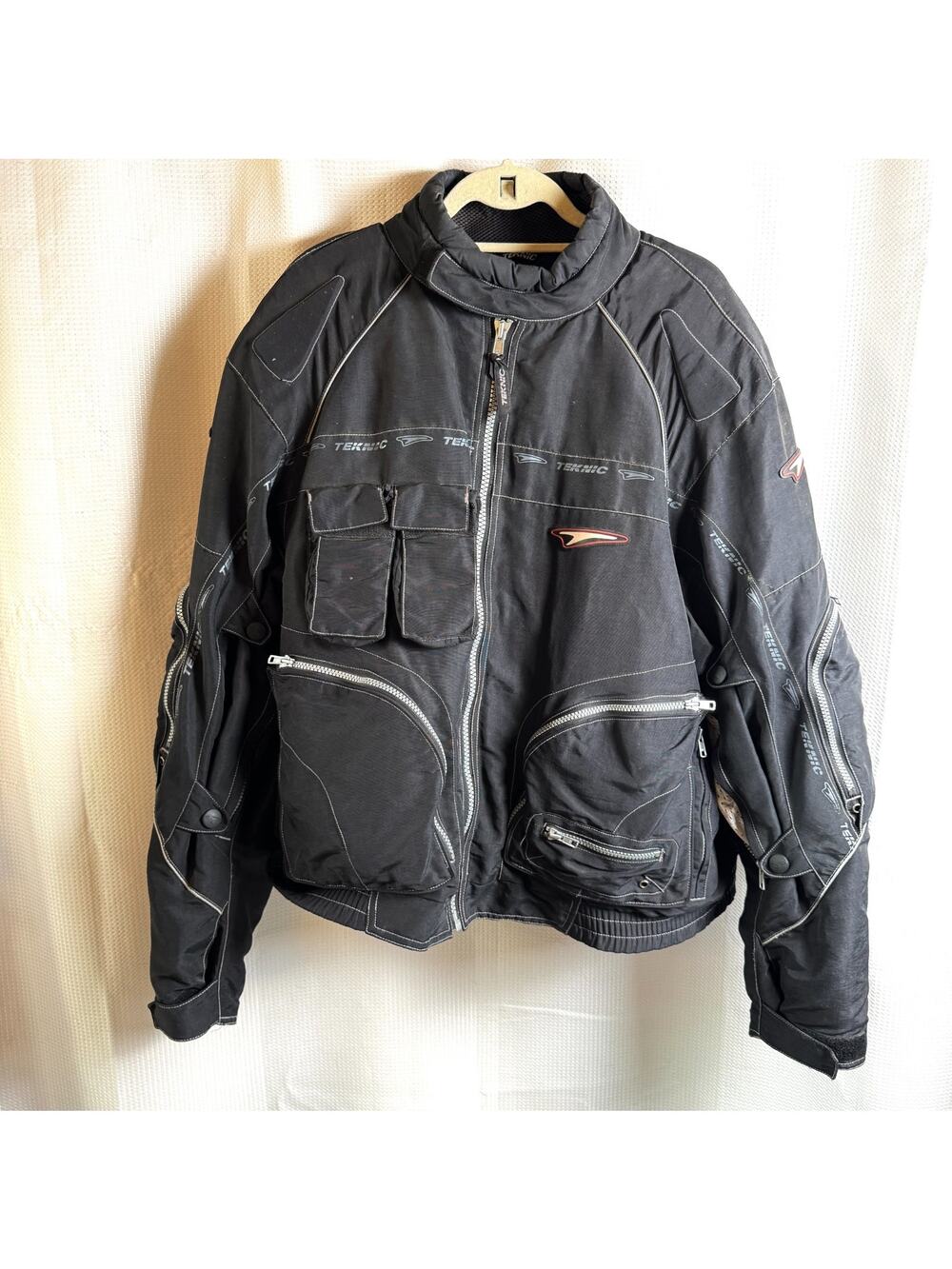 Teknic Motorcycle Jacket Mens Size 50/60 Black Mesh Padded Pockets Good